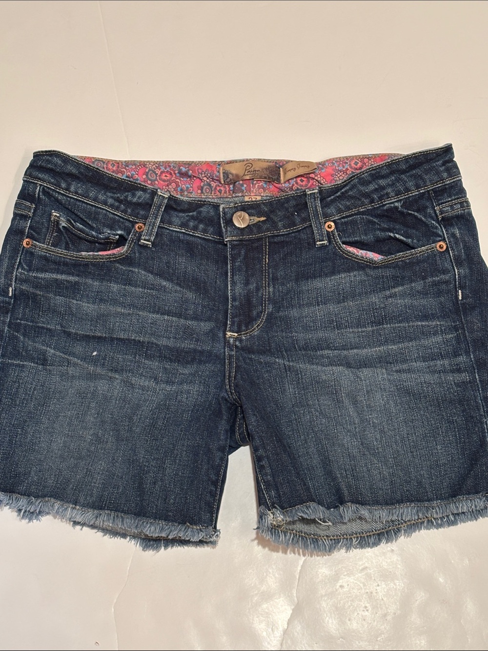Paige 27  Jimmy Dark Blue Denim Frayed Hem Shorts